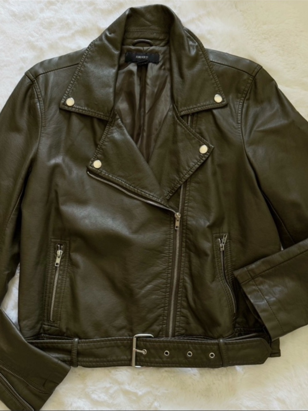NWOT F21 Faux Leather Olive Green Moto
Jacket